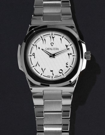 ساعة رجالية فضي ومينا ابيض ماركة كافاليرا CL34SW