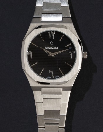 ساعة رجالية فضي ومينا اسود ماركة كافاليرا CL48SB