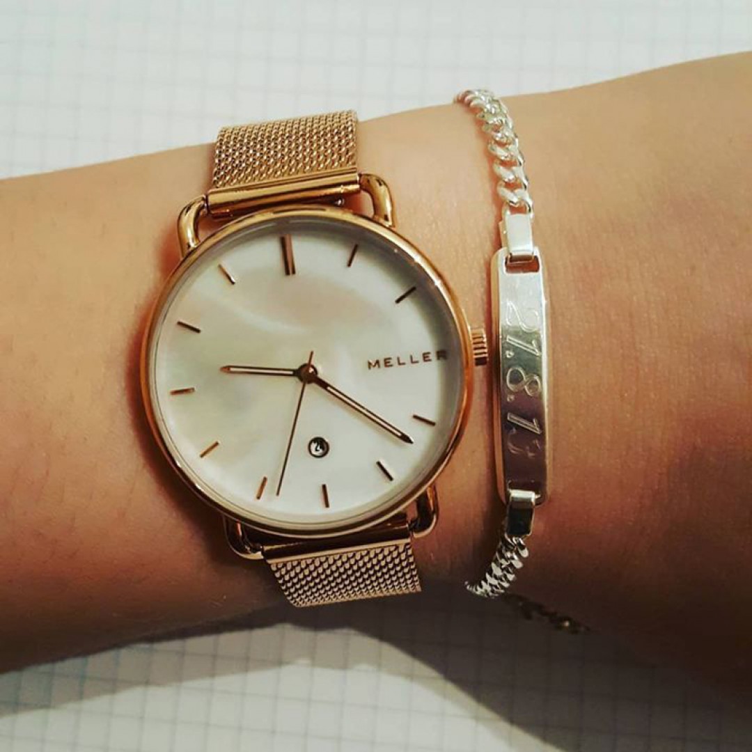 ساعة يد ميلر بني ومينا أبيض 1B-1CAMEL1 - Meller