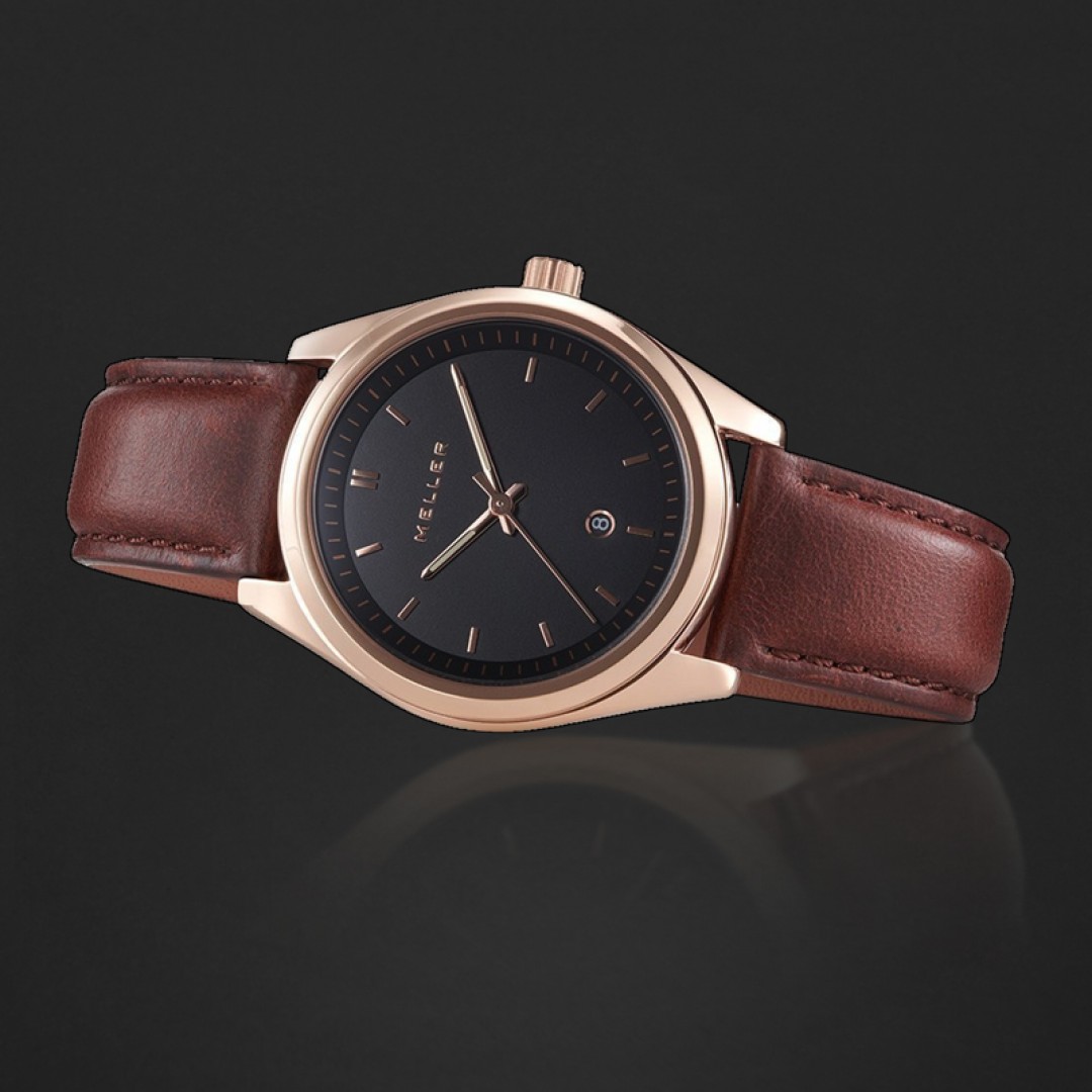 ساعة ماركة ميلر بني داكن ومينا أسود W9RN-1CHOCO - Meller
