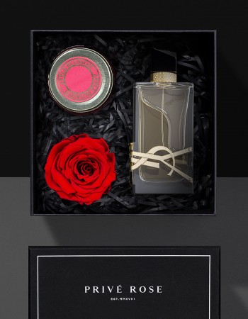 هدية عطر ايف سان لوران ليبري مع وردة وشمعة هدية عطر ايف سان لوران ليبري مع وردة وشمعة