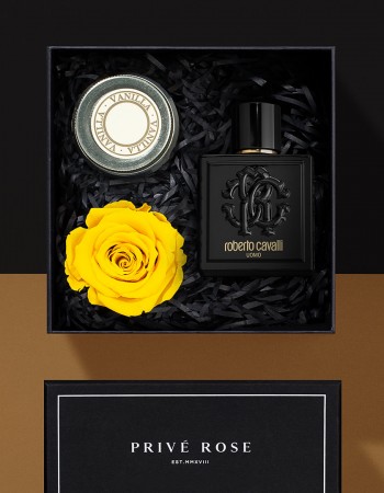 هدية عطر روبرتو كافالي اومو مع وردة وشمعة هدية عطر روبرتو كافالي اومو مع وردة وشمعة