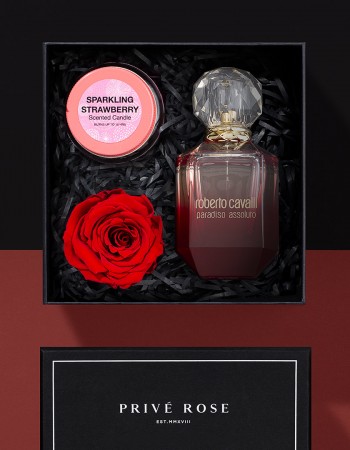 هدية عطر روبرتو كافالي باراديسو اسولوتو مع وردة وشمعة هدية عطر روبرتو كافالي باراديسو اسولوتو مع وردة وشمعة