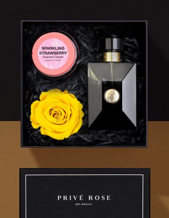 هدية عطر فرزاتشي بور هوم ديلان بلو مع وردة وشمعة هدية عطر فرزاتشي بور هوم ديلان بلو مع وردة وشمعة