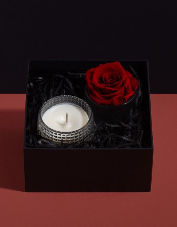 ورد طبيعي احمر مع شمعة معطرة ورد طبيعي احمر مع شمعة معطرة