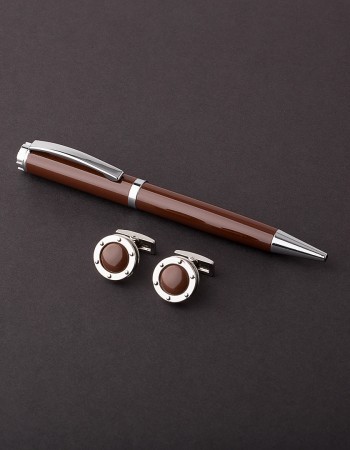 طقم قلم وكبك بني فضي ماركة سوادنس NS04 طقم قلم وكبك بني فضي ماركة سوادنس NS04