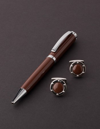 طقم قلم وكبك بني فضي ماركة سوادنس NS04 طقم قلم وكبك بني فضي ماركة سوادنس NS04